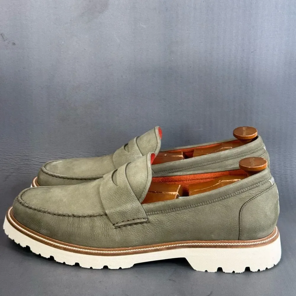 Cole Haan Olive Green Suede Penny Loafers with White Sole